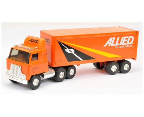 ERTL Stk-4400 International Truck and Trailer "Allied" - tinplate and plastic large scale issue finished in orange with chrom