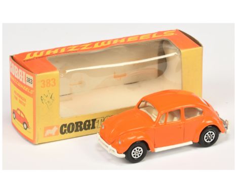 Corgi Toys 383 Volkswagen 1200 Saloon - orange body, white base and bumpers, ivory interior and Whizzwheels - Near Mint (coup