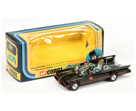 Corgi Toys 267 "Batman" Batmobile - black body, blue windscreens with red interior, "Batman &amp; Robin" figures, grey plasti