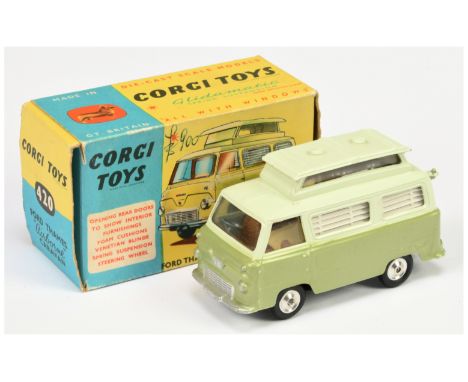 Corgi Toys 420 Ford Thames Airborne Caravan - two-tone green, brown interior, silver trim and spun hubs - Excellent Plus in a