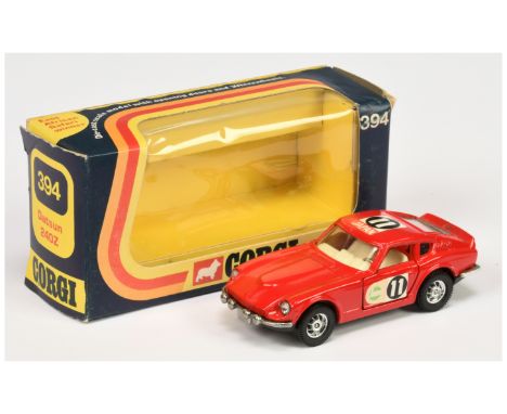 Corgi Toys 394 Datsun 240Z - red body, black base off white interior, chrome trim and spoked Whizzwheels - Near Mint (slight 