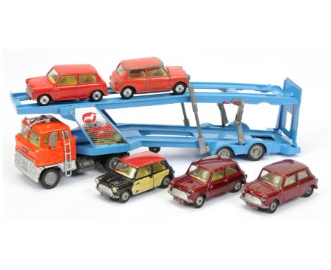 Corgi Toys Transporter Set - to include Ford Car Transporter - orange cab and all blue trailer, cast hubs (model has had some