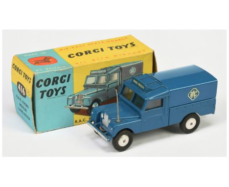 Corgi Toys&nbsp; 416 Land Rover "RAC Radio Rescue" - blue body and tinplate tilt, fixed header, aerial, silver trim, metal to