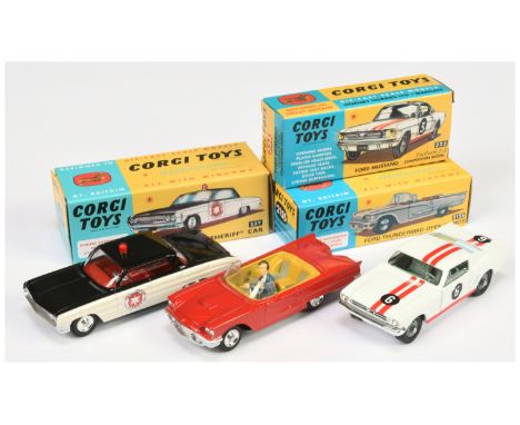 Corgi toys Group of 3 to include (1) 215S Ford Thunderbird Open Top - red body, yellow and silver interior with figure driver