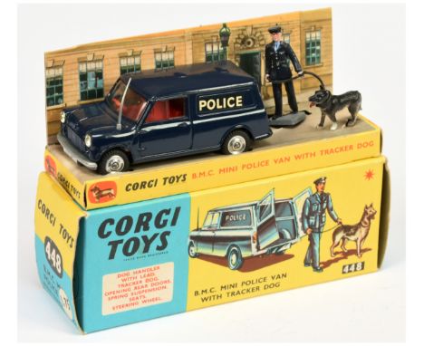 Corgi Toys 448 BMC Mini Van "Police" - dark blue body, red interior, silver trim, grey plastic aerial and spun hubs - Excelle