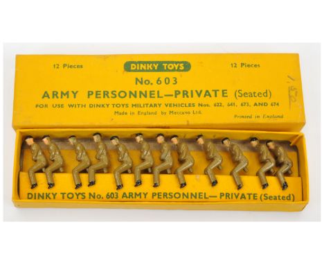 Dinky Toys Military 603 Army Personnel Private (seated) Figures to include 12 x pieces - conditions are generally Near Mint t