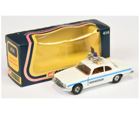 Corgi Toys 414 Jaguar XJ12C "Coastguard" - white body, brown interior, chrome trim and with tow hook - Near Mint in a Good Pl