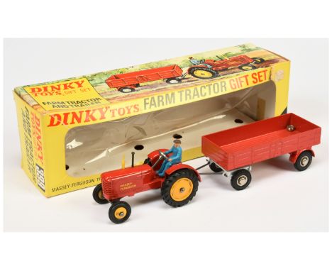 Dinky Toys 399 Farm Set to include - Massey Ferguson Tractor - red body yellow hubs (plastic to front), figure driver and bri