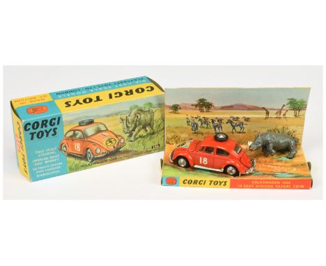 Corgi Toys 256 "East African Safari" Volkswagen 1200 Saloon - orange body, brown LHD interior, chrome trim and spun hubs - Ex