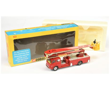 Corgi Toys Major 1127 Bedford Simon Snorkel Fire Engine - red body, silver trim and platforms, yellow interior and basket wit