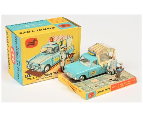 Corgi Toys 447 Ford Thames Ice Cream Van "Wall's" - light blue body with cream back. off white interior, chrome trim and spun
