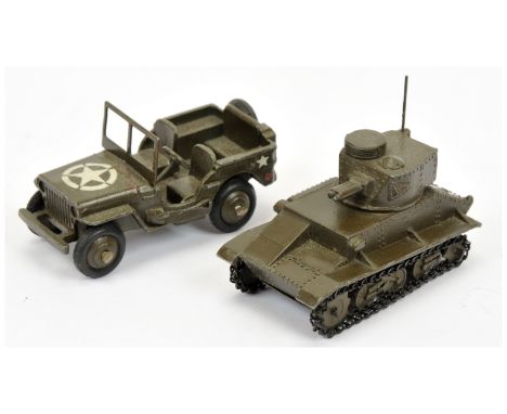 Dinky Toys Military to include - 152A Light Tank - RARER olive body including hubs with metal tracks and 153 Jeep "US Army" -