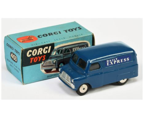 Corgi Toys&nbsp; 403 Bedford Van "Daily Express" - drab blue body harder to find colour variation, silver trim and flat spun 