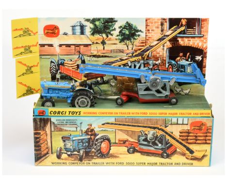 Corgi Toys Gift Set 47 to include Ford 5000 Super Major Tractor - blue, grey including hubs, chrome trim and figure driver wi
