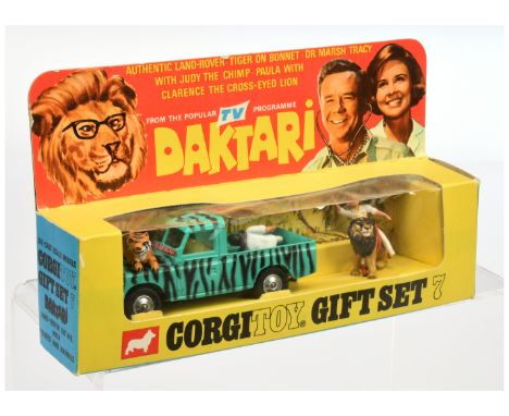 Corgi Toys GS7 Gift Set "Daktari" - to include Land Rover - green body with black stripes, lemon interior, silver trim and ti