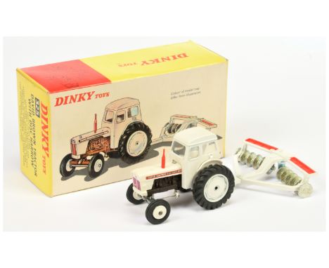 Dinky Toys 325 Farm Tractor Set - to include David Brown 990 Selectamatic Tractor - white body and cab and rear plastics, bro