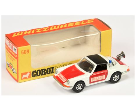 Corgi Toys 509 Porsche 911S Targa "Police" Car - white body, red doors bonnet and boot, black interior and roof panel, blue r