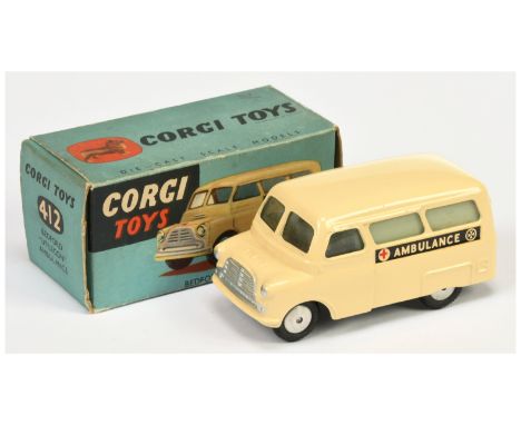 Corgi Toys&nbsp; 412 Bedford "Ambulance" - cream body and smooth roof, silver trim and flat spun hubs - Near Mint in a Good b