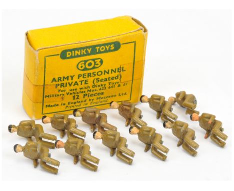 Dinky Toys Military 603 Army Personnel Private (seated) Figures to include 12 x pieces - conditions are generally Good Plus t