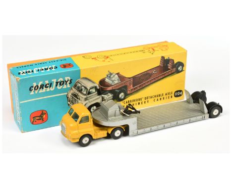 Corgi Toys Major 1104 Bedford type S Carrimore Machinery Carrier - yellow cab with silver trim and flat spun hubs with traile