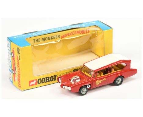 Corgi Toys 277 "The Monkees" - Monkeemobile - red body, white roof, yellow interior with figures, chrome trim and cast hubs -