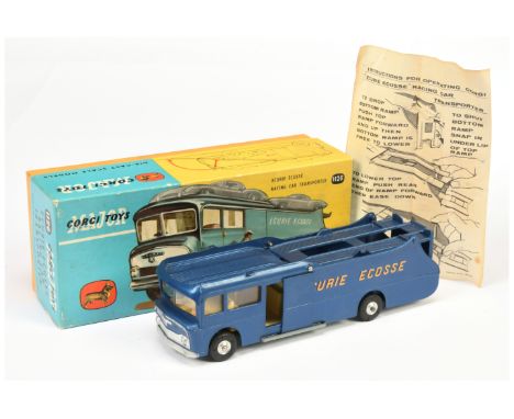 Corgi Toys Major 1126 Ecurie Ecosse Racing Car transporter - blue including ramp and platforms, pale yellow interior, spun hu