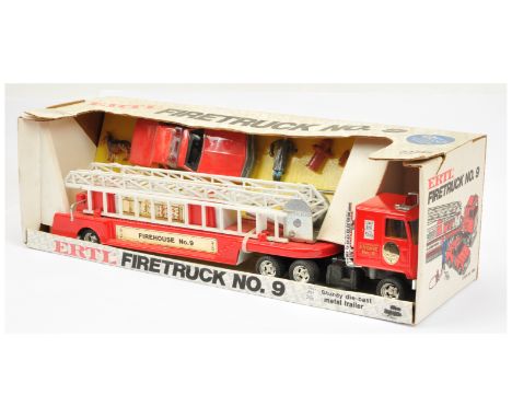 ERTL (USA) 3666 "Fire Truck No.9" set to include - large scale tinplate and plastic aerial rescue truck - red and white, chro