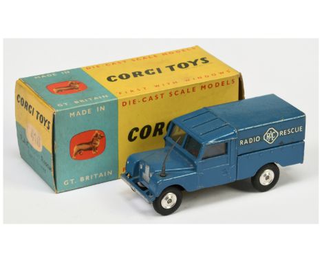 Corgi Toys&nbsp; 416 Land Rover "RAC Radio Rescue" - blue body and tinplate tilt, without header, aerial, silver trim, metal 