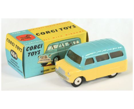 Corgi Toys&nbsp; 404 Bedford Dormobile Personnel Carrier - two-tone light blue over yellow, ribbed roof, silver trim and spun