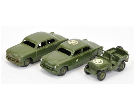 Dinky Toys Military group to include - 153 Jeep "US Army" - green including rigid hubs with smooth tyres, 675 Ford Sedan "Sta