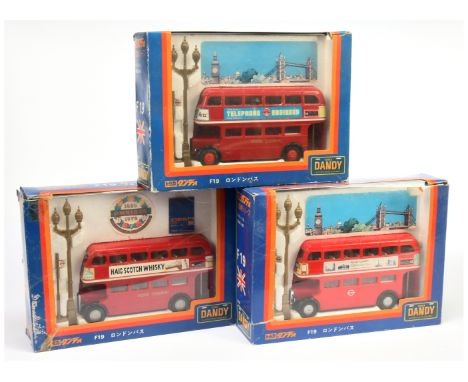 Tomica Dandy (1/43rd) F19 London Routemaster Buses group of 3 to include (1) "HAIG Scotch whisky", (2) Telephone Engineer" an