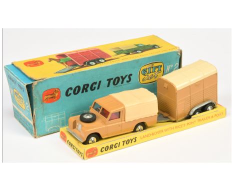 Corgi Toys Gift Set 2 to include Land Rover beige body, red interior, cream plastic canopy, silver trim and spun hubs with Ri