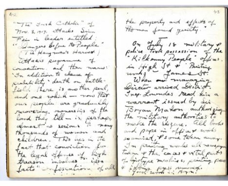 Ireland after 1916
Manuscript Diary, Ireland, 1917 -  A most interesting manuscript diary, evidently compiled by a journalist