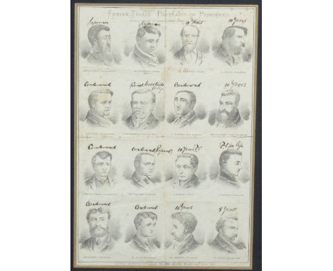 Fenian Trials: Fenian Trials: Portraits of Prisoners, a black and white print with 12 cameo portraits, all identified in prin