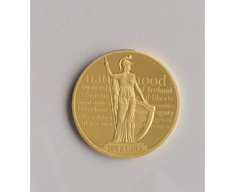 A Commemorative Coin: A 1916 - 2016 “Centenary €100 Gold Coin,” (1,000 only issued);  approx.. 28mm wide; 15.5g weight.  (1)
