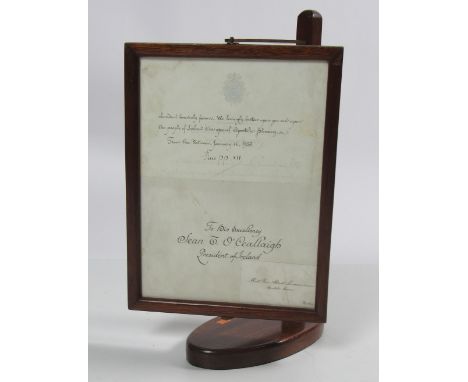Pope Pius XII to the President of Ireland

[O'Ceallaigh (Sean T.)] A calligraphed letter, "To His Excellency Sean T. O'Cealla