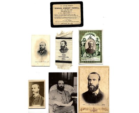 Parnell (Charles Stewart) A large Cabinet Photograph, and another similar; a Memorial Card with black border, a silk Mourning