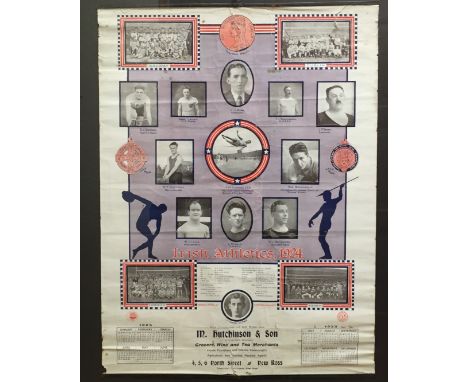 G.A.A. & Irish Athletics: A framed Calendar Poster, dated 1924, Calendar 1925 sponsored by M. Hutchinson & Son, New Ross, dep