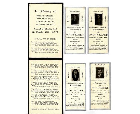 "Rory and Liam, and Dick and Joe"

The Four Courts, 1922: A collection of four uniform memorial Cards for Rory O'Connor, Liam