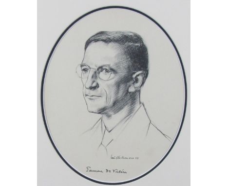 [De Valera (E.)] A good oval portrait of Eamon de Valera from the original after Sean O'Sullivan, with printed signatures of 