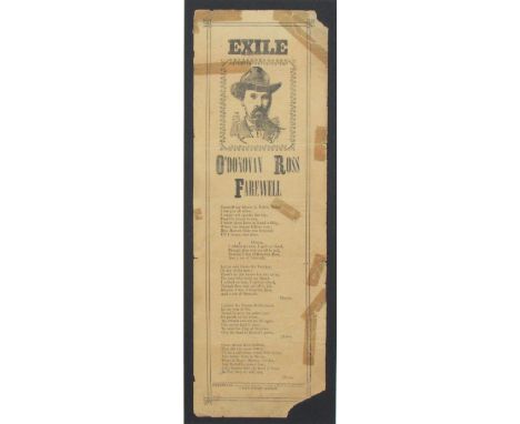 O'Donovan Rossa (D.) Exile - O'Donovan Ross Farewell, a large broadside ballad sheet, approx. 17 1/2" x 5 1/2", printed by Nu