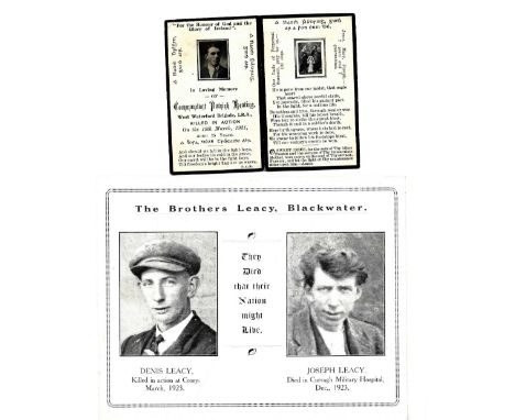 Co. Waterford Volunteers

Memorial Cards: "The Brothers Leacy, Blackwater. They Died that their Nation Might Live. Denis kill