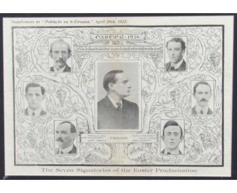 Easter 1916: The Seven Signatories of the Easter Proclamation, a decorated print after Sean Mac Murcadha with photos of the S