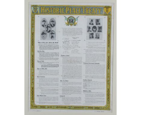 The Treaty: A very attractive large coloured print, "Historic Peace Treaty," with photos of the participants from both sides,