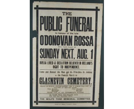 Funeral of O'Donovan Rossa

[Pearse (P.H.)] An extremely rare large original Poster, approx. 34" x 22", stating that "The Pub