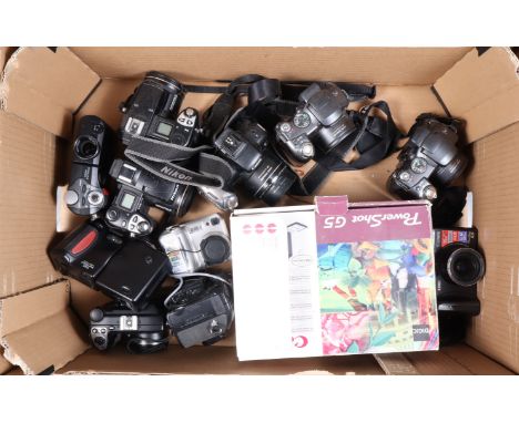 A Tray of Digital Cameras, including a Nikon Coolpix 950, 4500, 5000, 5700, two Canon Powershot G5, one in makers box, with c