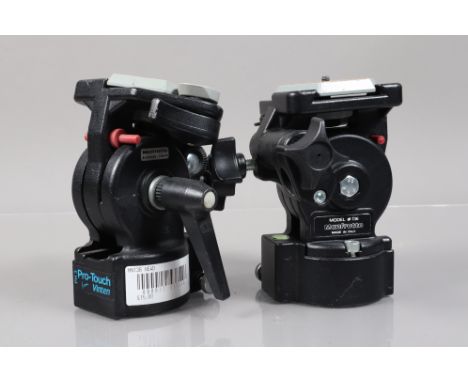 Two Manfrotto 136 Tripod Heads, both move freely, both with quick release plates, both with no pan and tilt arms, G 