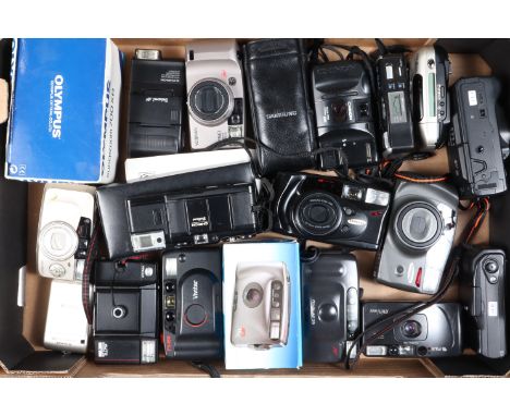 A Tray of Compact Cameras, manufacturers include Fuji, Samsung, Vivitar, Chinon and other examples, all untested, G 