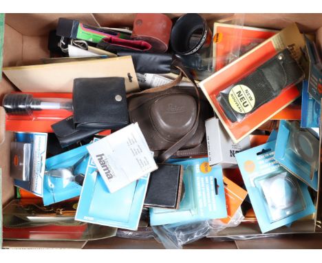 A Tray of Camera and Lens Accessories, including a Leica M ever ready case, cable releases and neck straps, many in manufactu