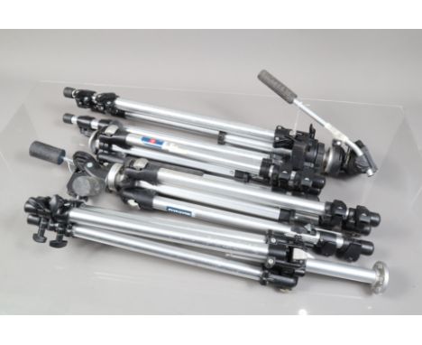 Four Aluminium Manfrotto Tripods, a Manfrotto Gruppo 190CL, with 141RC three way head, a Gruppo 055C, with 055C pan and tilt 